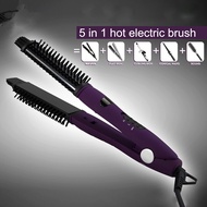 5 In 1 Hair Straightener Brush Flat Iron Hair Curler Hair Comb Multifunctional Hair Crimper Brush Curling Iron Looper Hair Style