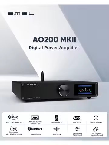 SMSL AO200 MKII HIFI Digital AMP MA5332MS Chip High Power Stereo Amplifier XLR/RCA/USB/Bluetooth 5.0