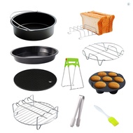 10Pcs Air Fryer Accessory Kit Frying Baking Pan Rack Pizza Tray Pot Metal Holder Bread Bracket Cupca