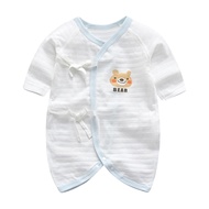 JoyNa - 2件入-竹節棉新生兒連身衣 綁帶蝴蝶衣-白底熊頭+隨機一件 (均碼(60cm))