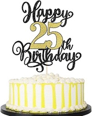 PALASASA Black Gold Happy 25th Birthday Cake Topper- Glitter Cheers to 25 Years Birthday Cake Pick 2