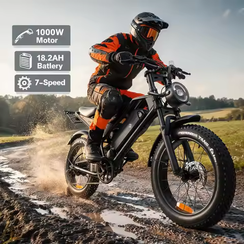 Hunting & Camping Adult Ebike,20" Fat Tire Rugged Terrain Electric Bicycle,1000W 48V 18.2Ah Removabl