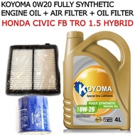 HONDA CIVIC FB TRO 1.5 HYBRID AIR FILTER + OIL FILTER + KOYOMA 0W20 FULLY SYNTHETIC ENGINE OIL