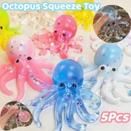 5PCS Squishy Glitter Octopus Squeeze Toy Slow-rising TPR Stretchable Toy Soft Realistic Fidget Gadge