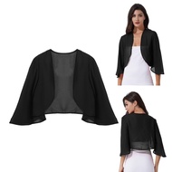 Womens 3/4 Sleeve Chiffon Cardigan Bolero Jacket Wedding Party Bridal Dress Cover Ups Wraps Shawls