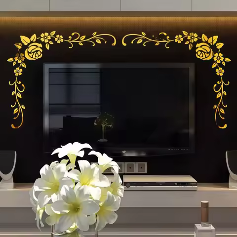 3D Acrylic Flower Rattan Mirror Wall Stickers Beautify Home Environment Decoration Accessories Suita