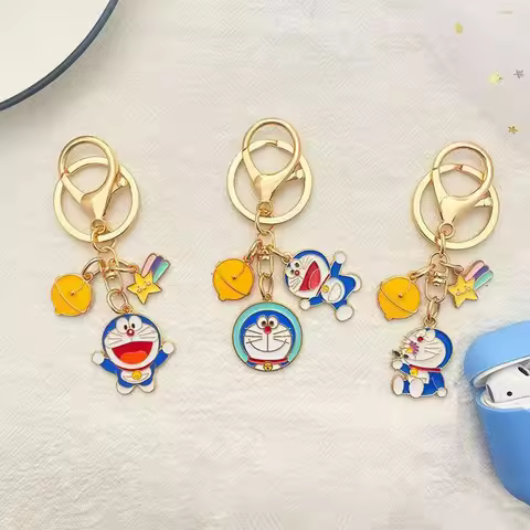Japanese Anime Metal Bell Doraemon Pendant Keychain Anime Peripheral Blue Chubby Backpack Decoration