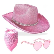 cute hat woman topi Pink Glitter Diamond Strip Cowboy Hat Set Western Cowboy Glitter Gold Pink Cowbo