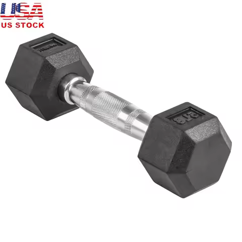 Hex Rubber Dumbbell 5lb Durable Weight Training Fitness Equipment Ergonomic Handle Non Roll Design H