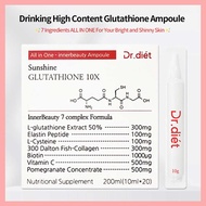 [Dr.diet] 2+1 Korea Whitening Elasticity Glutathione Sunshine Glutathione Beauty Ampoule / L-Glutathione / Collagen / Biotin /Pomegranate/ L-Cysteine / Elastin Peptide / Vitamin C