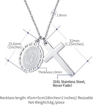 Bestyle สร้อยชุบทองพระแม่มารี/เหรียญนักบุญเบเนดิกต์พร้อมจี้ห้อยคอน่ารักไขว้สร้อยคอสแตนเลส18K สำหรับผ