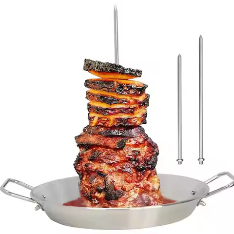 Vertical Skewer Grilling BBQ Rack Heavy Duty Roasting Drip Pan Chicken Roasting Pan Beer Can Chicken