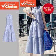 B134-JUN25-A-1-Striped Sleeveless Cake Hem Dress-DRB134PBD048  B134-JUN25-A-1-gaun tanpa lengan berg