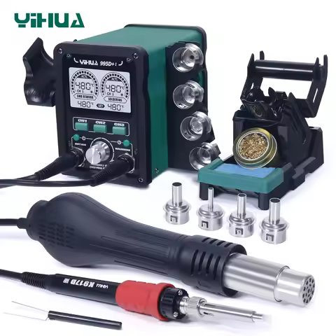 YIHUA 995D+I New Upgraded Nozzle Easy Plug-pull Hot Air Rework Station 110W Soldering Iron Station w