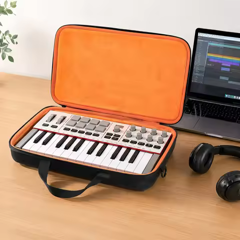 Hard EVA Case for Akai MPK Mini IV USB-C MIDI Keyboard Controller Waterproof Carrying Bag with Adjus