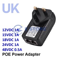 UK Plug POE Injector Power Supply Over Ethernet Adapter - 12VDC 1A / 15VDC 1A / 18VDC 1A / 24VDC 1A