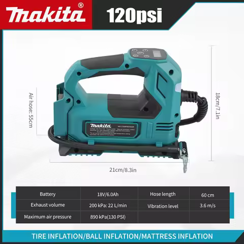 For Makita DYS59 18V Wireless Air Pump,Max 120PSI,22L/min,LED Lamp,Handheld Inflator for Garage Main