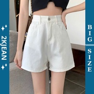 Big size women's jean shorts 55-85kg, white high-waisted plain shorts MS47 2KJeans