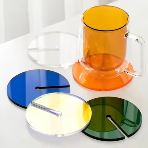 10cm Decorative Clear Color Cup Coaster Acrylic Round Cup Mat Heat Resistant Placemats for Home Cafe