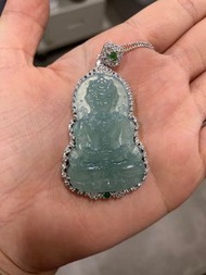 天然翡翠 危料冰藍 銀鑲度母觀音 包証