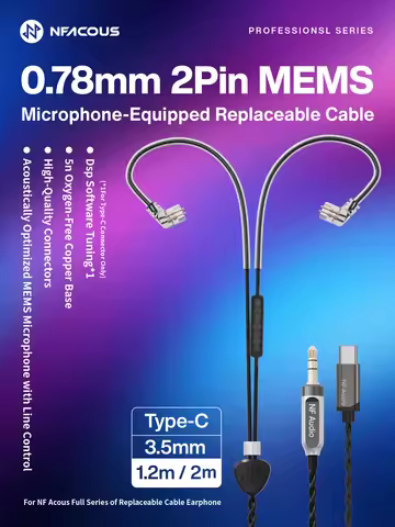 NF Audio/NF ACOUS 2pin 0.78mm MEMS Mic Earphone Cable,5N OFC Detachable Headphone Cable,3.5mm/USB-C,