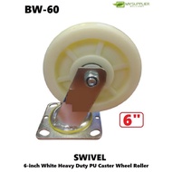 BW-60 SWIVEL 6-inch White Heavy Duty PU Caster Wheel Roller D14.5cm*H4cm