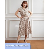 MISSOL casual basic short-sleeved checkered flare midi dress D3021 3021