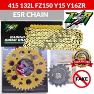 MCS 415 FZ/Y15 SPROCKET SET WITH ESR ORING HEAVY DUTY CHAIN GOLD FZ150 Y15 Y16ZR 15ZR 16ZR RANTAI EM
