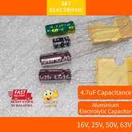 4.7uF Aluminum Electrolytic Capacitor 16v 25v 50v 63v