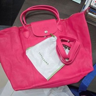 LONGCHAMP LE PLIAGE CUIR 小羊皮短把手提/斜背包(中-玫瑰粉)