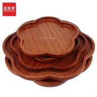 Ebony Solid Wood Peach Blossom-Shaped Western-Style Wooden Tray Plate Tea Plate Fruit Plate Dim Sum 