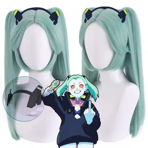 Rebecca Cosplay Wig Anime Cyberpunk Edgerunners Cosplay Double Ponytails Cyan-blue Wig Heat Resistan