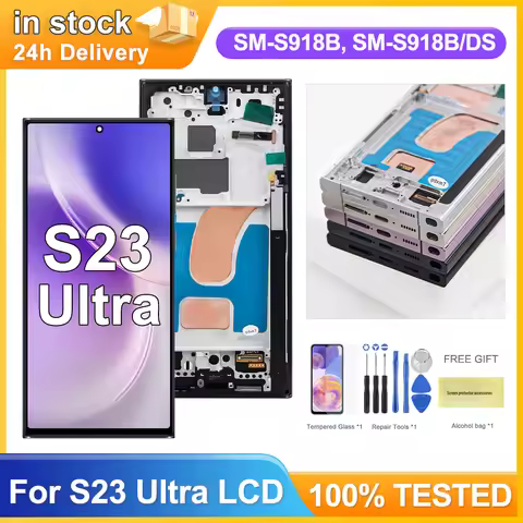 Tested For Samsung Galaxy S23 Ultra 5G S918B S918B/DS Display Touch Screen Digitizer with Frame for 