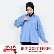 KEMEJA BUY 2 GET 1 FREE Lezahrasignature Work Top Basic Striped Shirt Long Sleeve 71cm Women's Strip