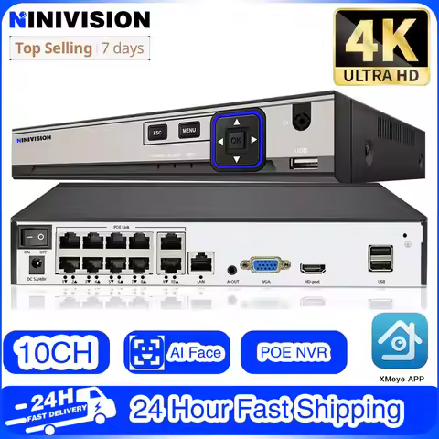 H.265 10CH 8CH POE NVR For IP Security Surveillance Camera CCTV System 8MP 4K 24/7 Recording Video R