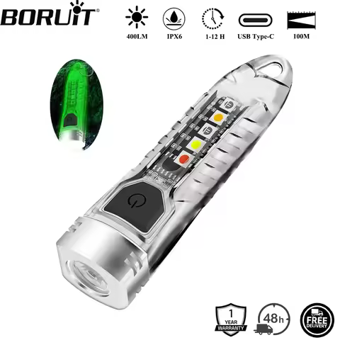 BORUiT V1 400LM UV Keychain LED Flashlight EDC Rechargeable Waterproof Fluorescent Work Light Campin