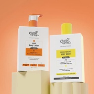 AHA Body Lotion 8fl oz & Brightening Body Wash 8fl oz Combo | Helps Even Out Skin Tone & Nourishes S