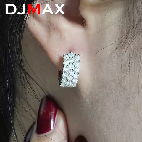 DJMAX Classic Women Moissanite Hoop Earring Original 925 Sterling Silver Jewelry D color Moissanite 