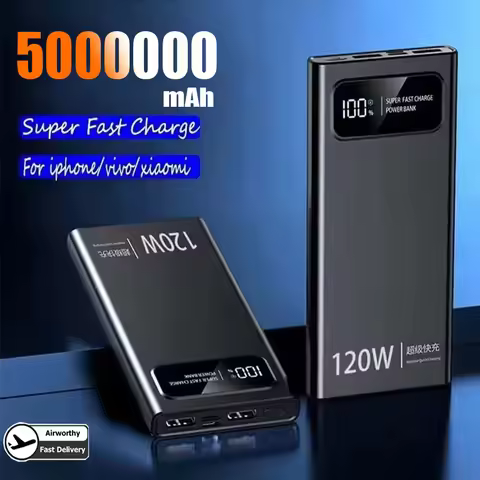 120W 500000mAh Power Bank Super Fast Charging Battery High Capacity Digital Display Power Bank For i