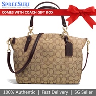Coach Handbag In Gift Box Small Kelsey Satchel In Signature Jacquard Khaki / Brown # F27582