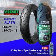 BEAST Flash Tubeless Motorcycle Tires R13 ( 110/70-13 , 130/70-13 )  for NMAX FREE Koby Tire Sealant