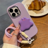 Cute Ditto Purple Ghost Bracket Lanyard Bracelet Cellphone Smartphone Phone Case for IPhone 15 14 13