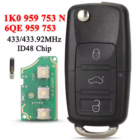 jingyuqin 1K0 959 753 N For VW Volkswagen Golf Jetta Golf Passat Beetle 434Mhz Flip Remote Key ID48 