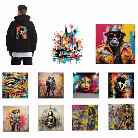 Oil Painting Graffiti Animal Fashion Iron Patch Clothing T-shirt DIY Hoodie Jacket Sticker DTF Patch