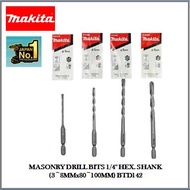 MAKITA MASONRY DRILL BITS 1/4'' HEX. SHANK (3~8MMx80~100MM) BTD142