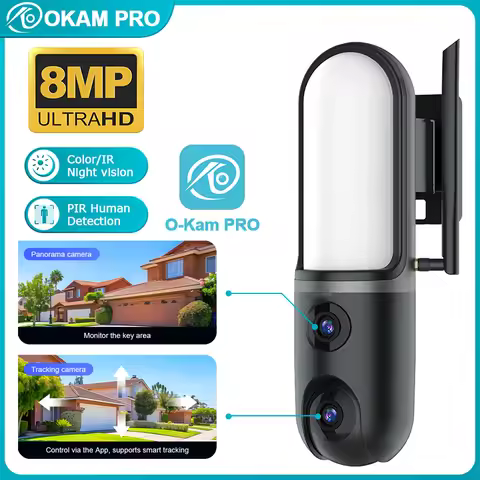 OKAM PRO Street Light 2in1 Camera HD 8MP WiFi CCTV Dual-Lens Outdoor Camera Waterproof Motion Tracki