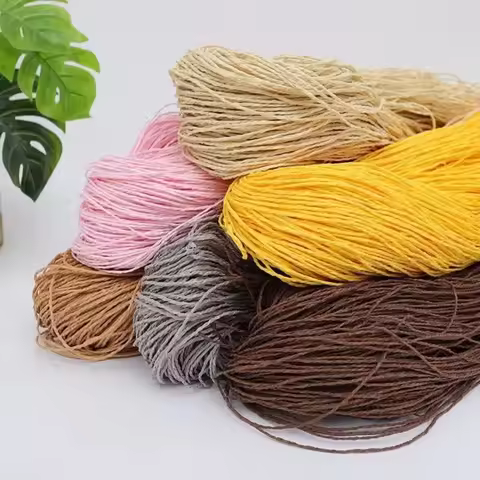 200g 2-ply Yarn Raffia Straw Yarn Natural Fiber Fluffy Texture Crochet Yarn Solid Color Hand Knittin