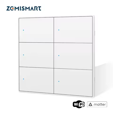 Matter Over WiFi 6 Gangs Smart Wall Light Switch 4x4 with Big Push Button Neutral Required Homekit S