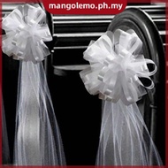 [MANGO] Church Wedding Pew Bows With Long Tulle Tails Chair Aisle Decor Wedding Car Decoration For C