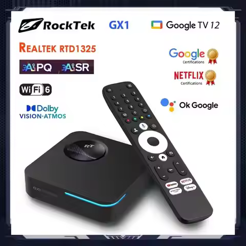 Google TV 12 Box RockTek GX1 UHD Realtek1325 A55 Edge AI Support Dolby Atmos Vision Netflix Google C